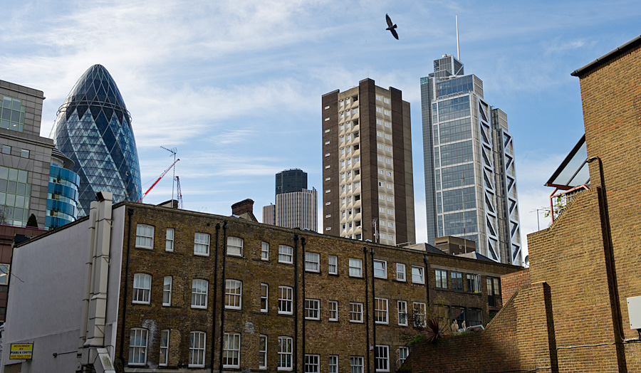 Residential buildings with the City office buildings in the background