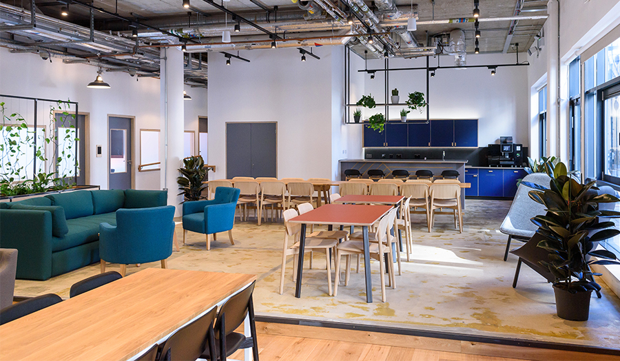 Photograph of the Accelerator ground floor, where startup teams can hotdesk