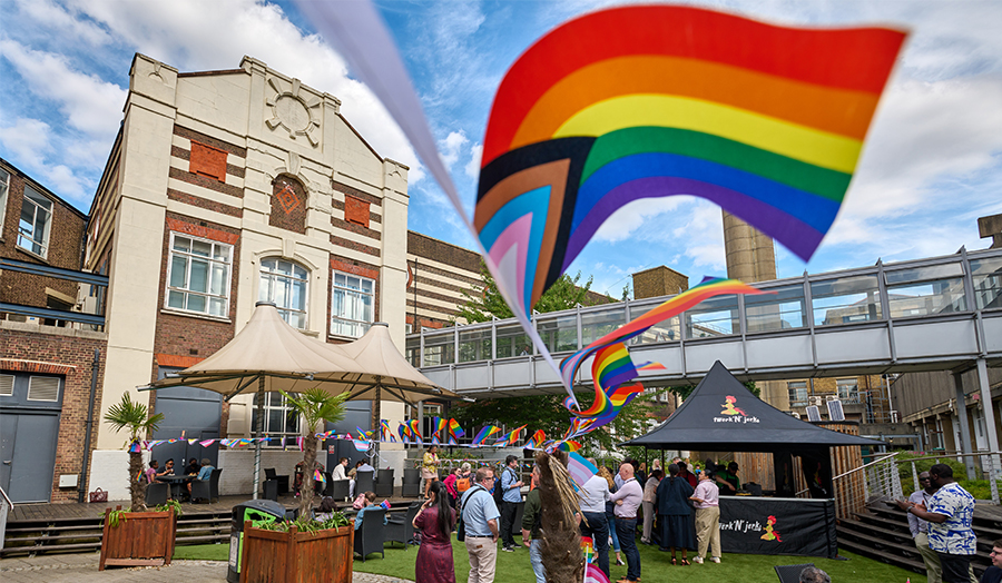 London Met's courtyard with LGBTQIA+ Pride BBQ event in 2022