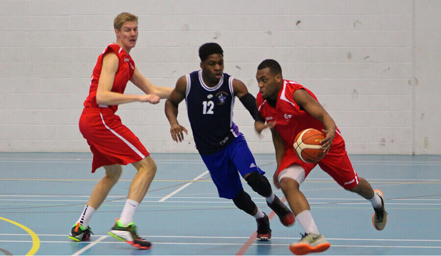 London Met's men's basketball team in action