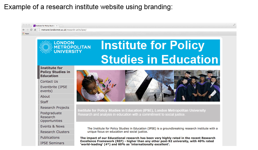 Example of a branded research institute website