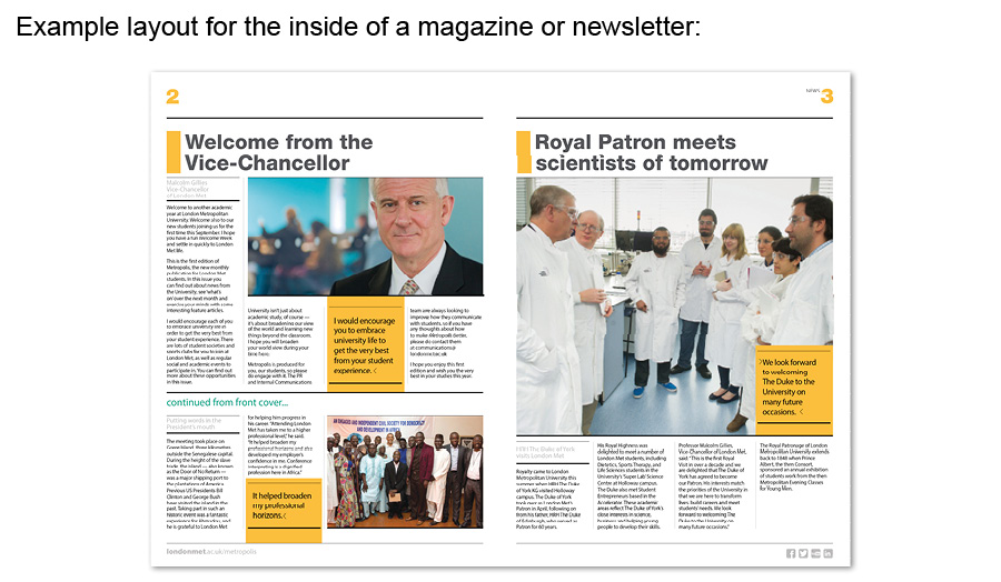 Example layour of the inside of a magazine or newsletter