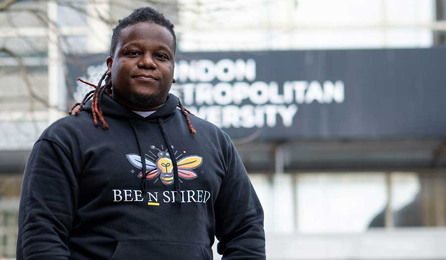 Rees pictured outside London Met's Holloway Road library