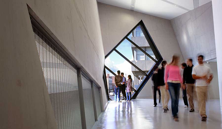 Students walking in the Graduate Centre