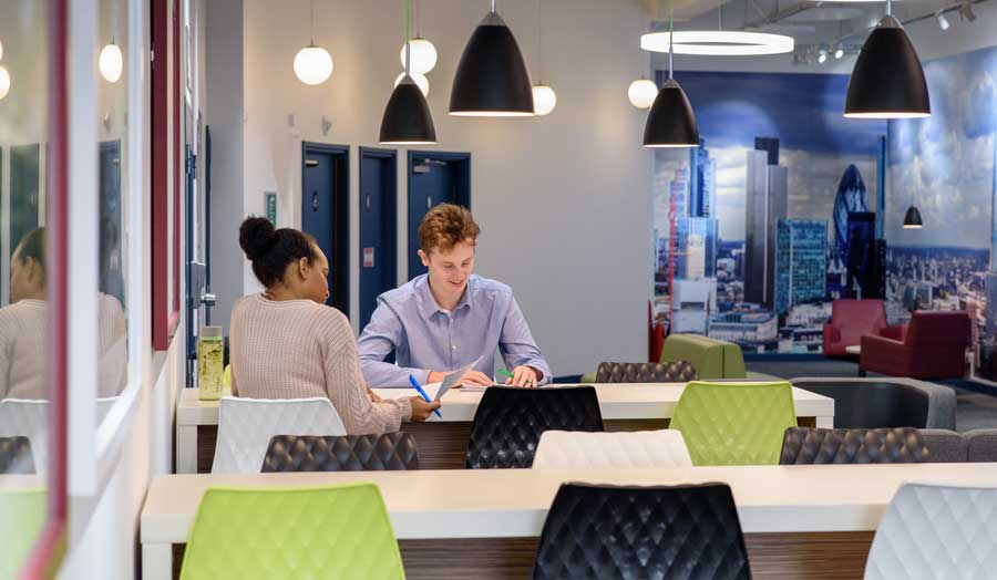 Students in the lobby of the Learning Centre