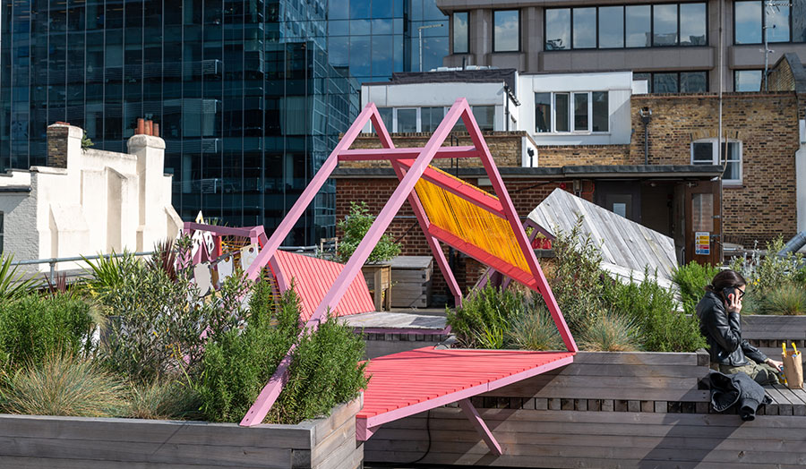 Calcutta House roof terrace with structures by London Met staff and students