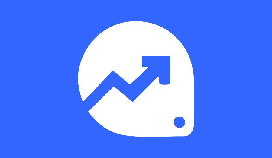 Data arrow going up on bright blue background