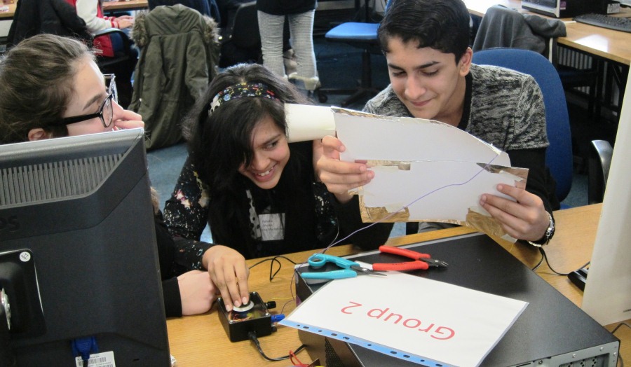 Three students in a maths masterclass at the Royal Institution 