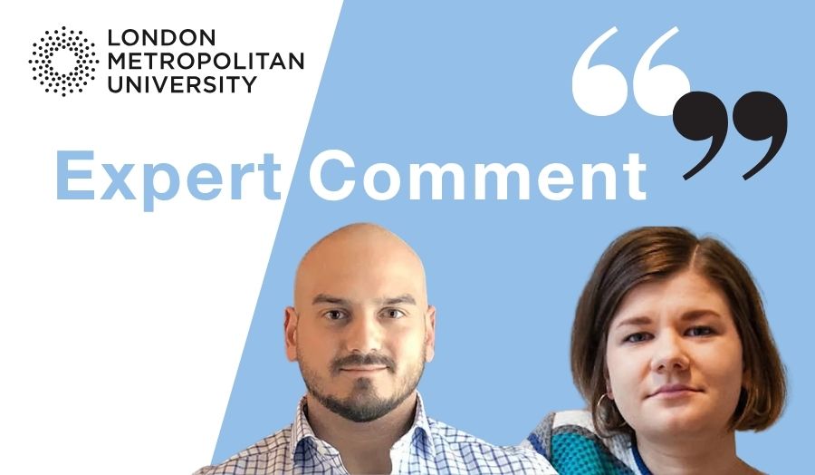 A graphic reading 'expert comment' with two headshots of academics, one man and one woman
