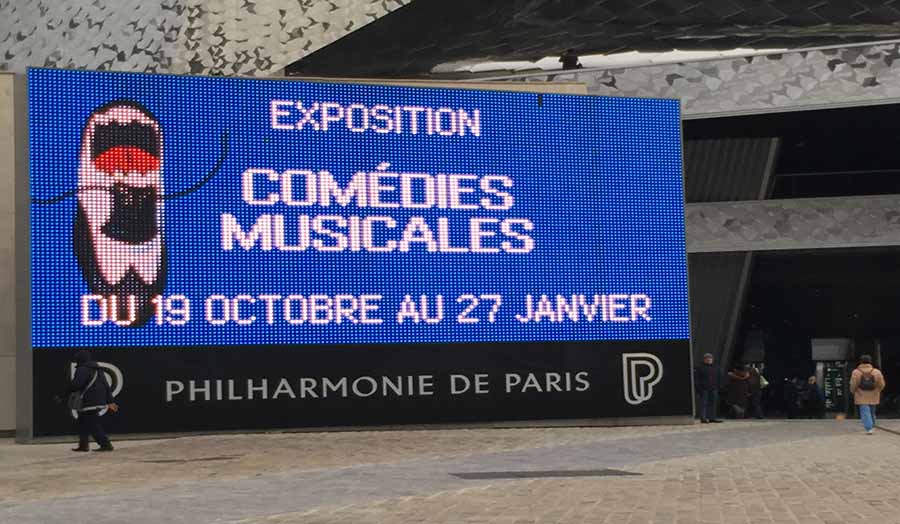 Sign outside Philharmonie de Paris for the exhibition