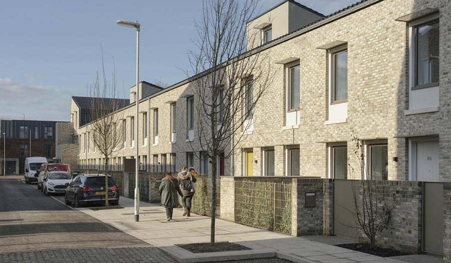 Picture of the Goldsmith Street eco homes in Norwich - winner of the Stirling Award 2019.