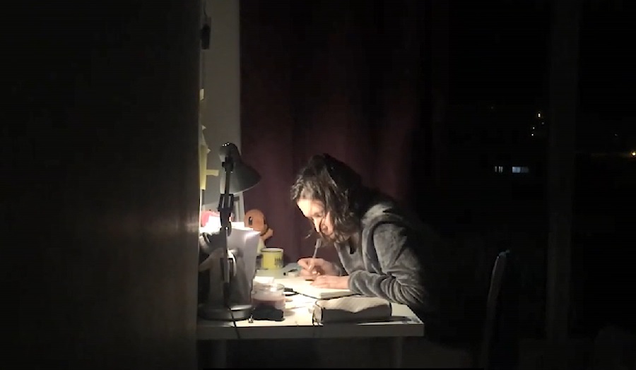 A student working late at night