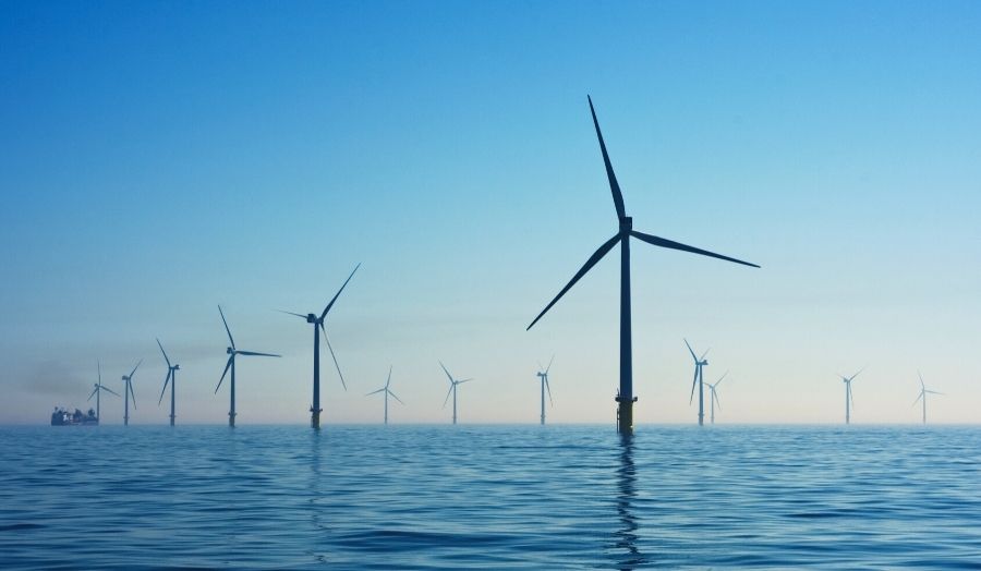 Wind turbines at sea.