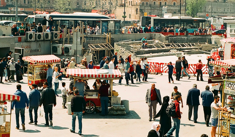 People walking in a Turkish market