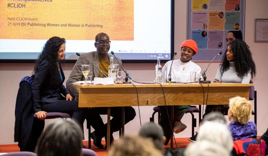 Members of the panel at the Writing Black Lives event