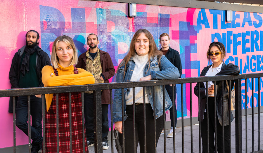 students standing outside