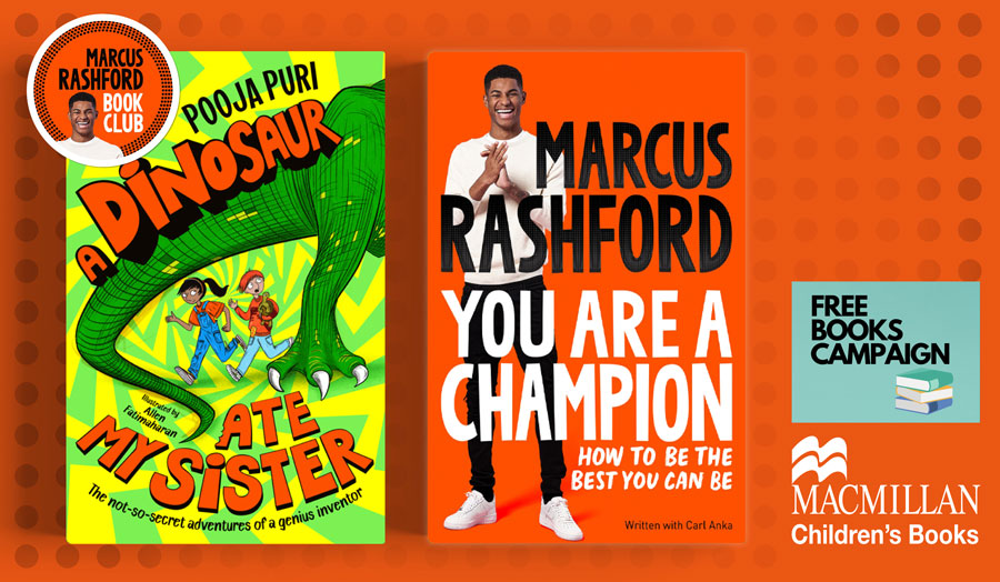 Image of two book covers, A Dinosaur Ate my Sister and You Are A Champion