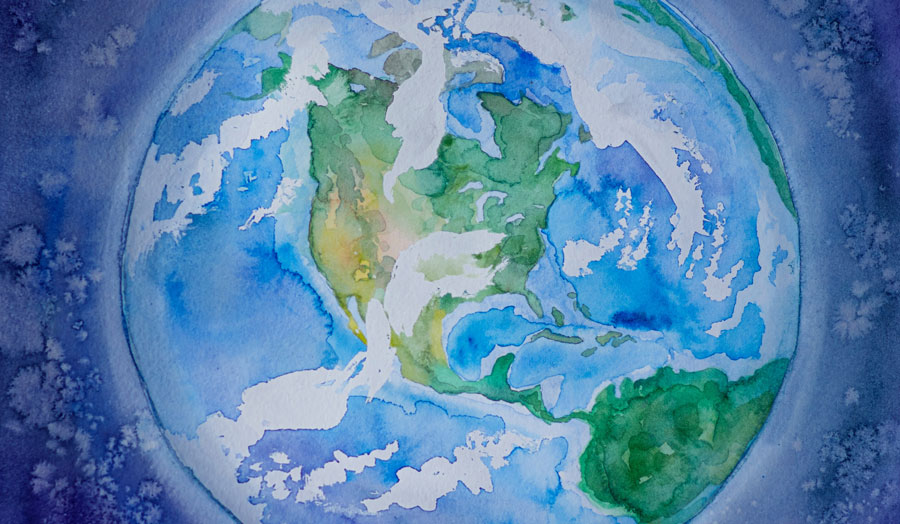 watercolour image of planet Earth