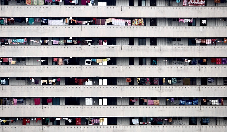 laundry hanging outside apartment buildings