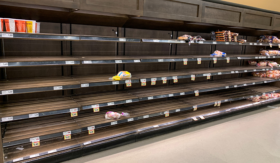 Empty supermarket shelves