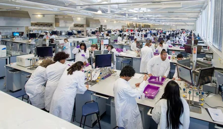 students working in a science lab