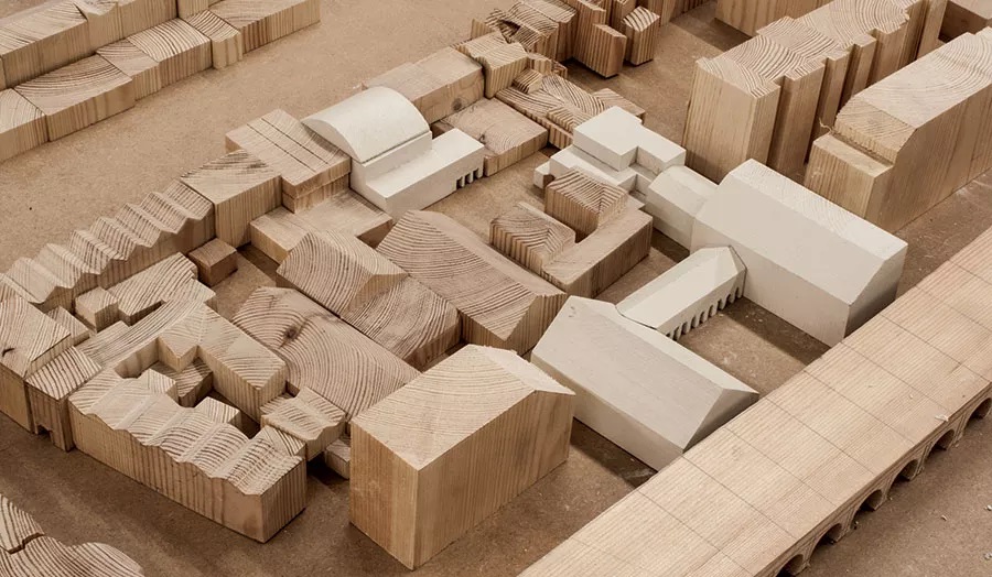 wooden blocks shaped like buildings