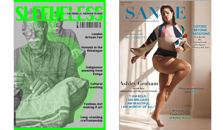 Two magazine covers, one called Sleeveless and one called Sane