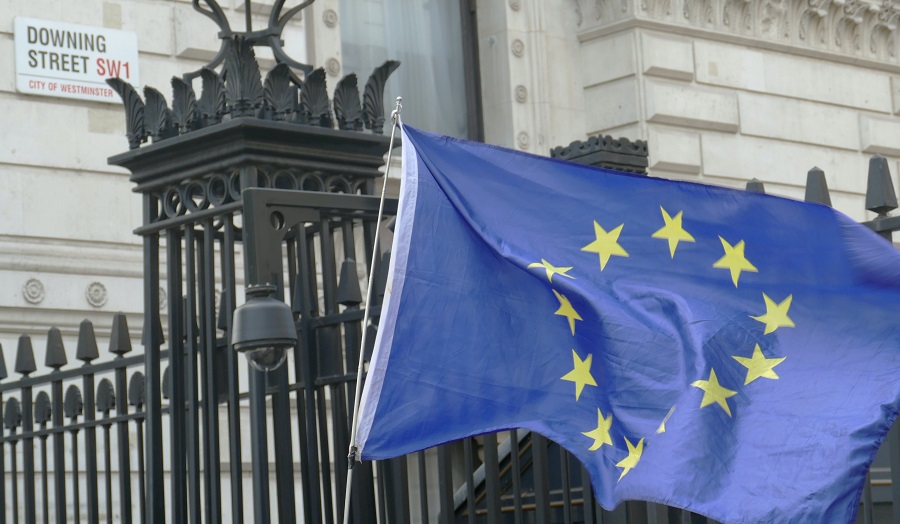 An EU flag flying outside Downing Street
