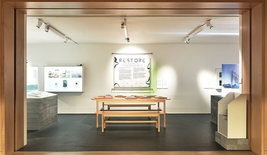 Restore Exhibition with desk in foreground