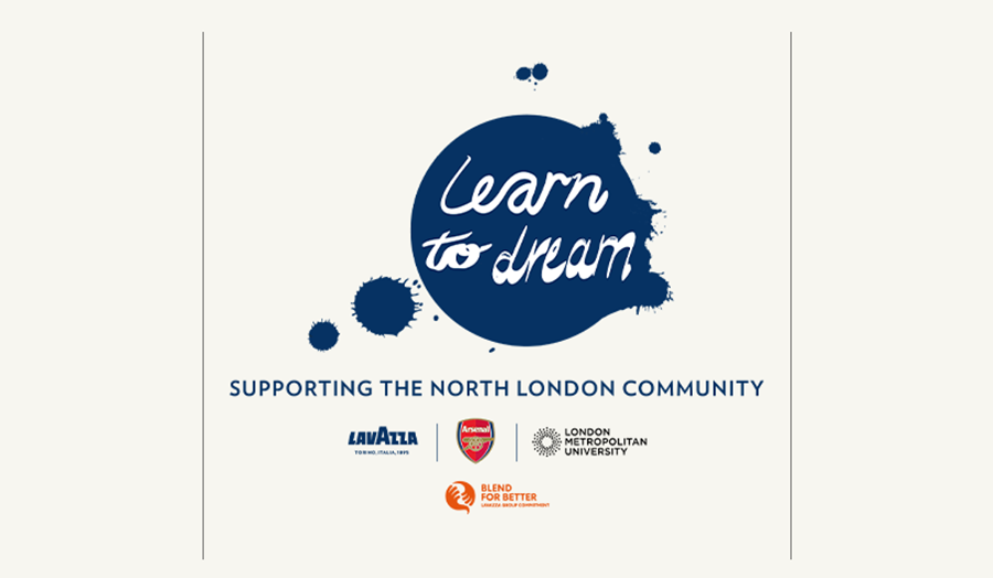 Learn to Dream event logo with Arsenal FC, Lavazza, and London Metropolitan University logos