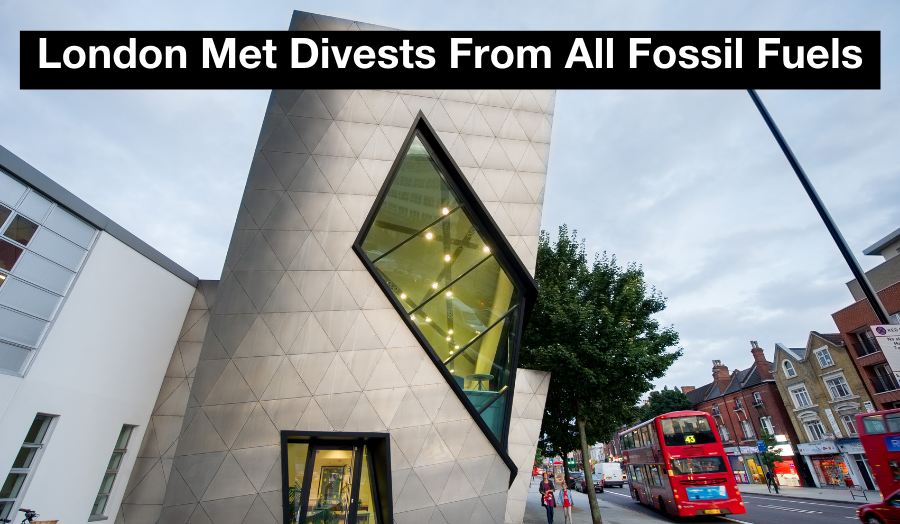 London Met's Graduate Centre with title: London Met Divests From All Fossil Fuels