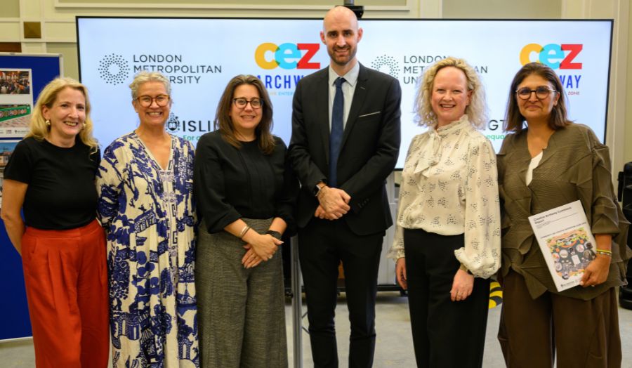 A group photo of professionals wearing smart clothing