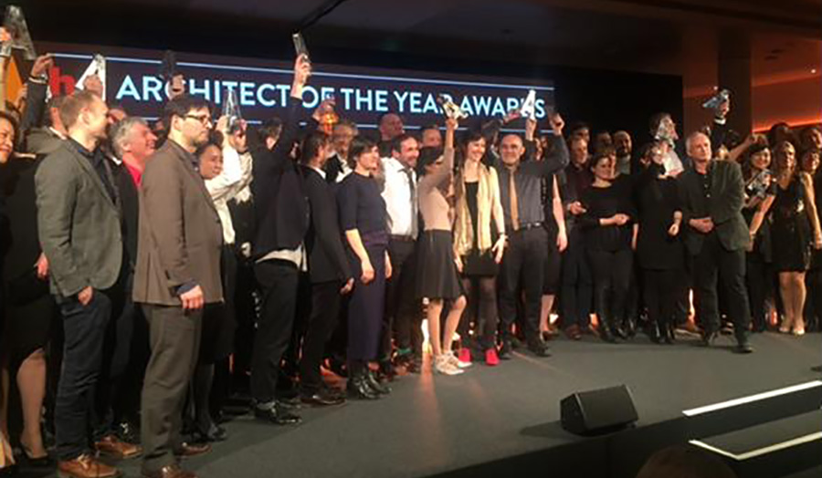 Winners raise their awards at the Architect of the Year Awards