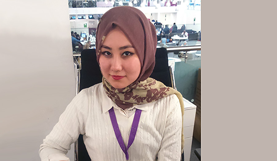 Mahdieh sits in her office at London Metropolitan University 