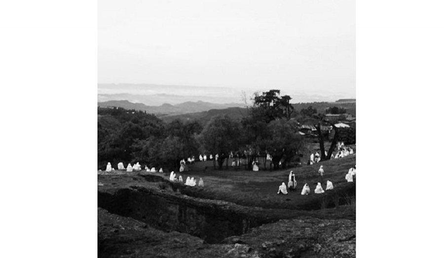 Black and white landscape of Rock Hewn Churches