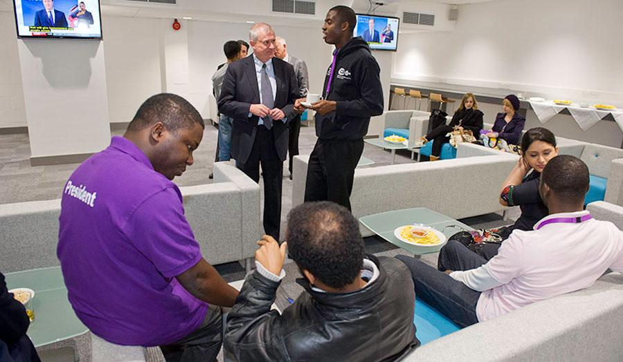Ayoola Ofinade, President of the Students' Union and other students enjoying the new facilty