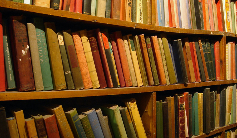 Close up of a bookshelf