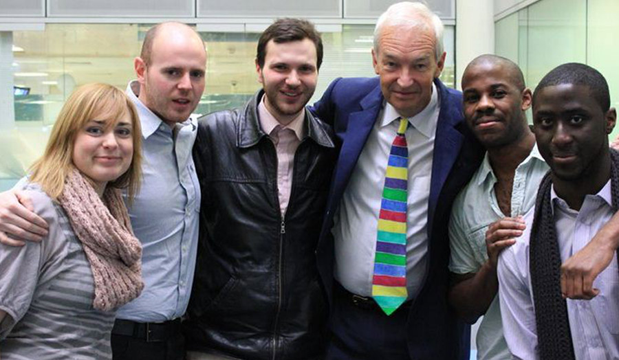 Left to Right  Jane Barnwell, Sam Windle Joel Windle, Jon Snow, Colin Ozoemena ,Patrick Clopon