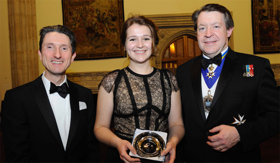 Natalia with Prof. Stephen Perkins, Dean of LMBS (left) & the Lord Mayor, The Rt Hon. Roger Gifford