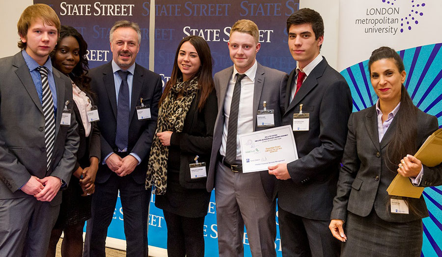 The winning team of students who participated in the presentation event at State Street