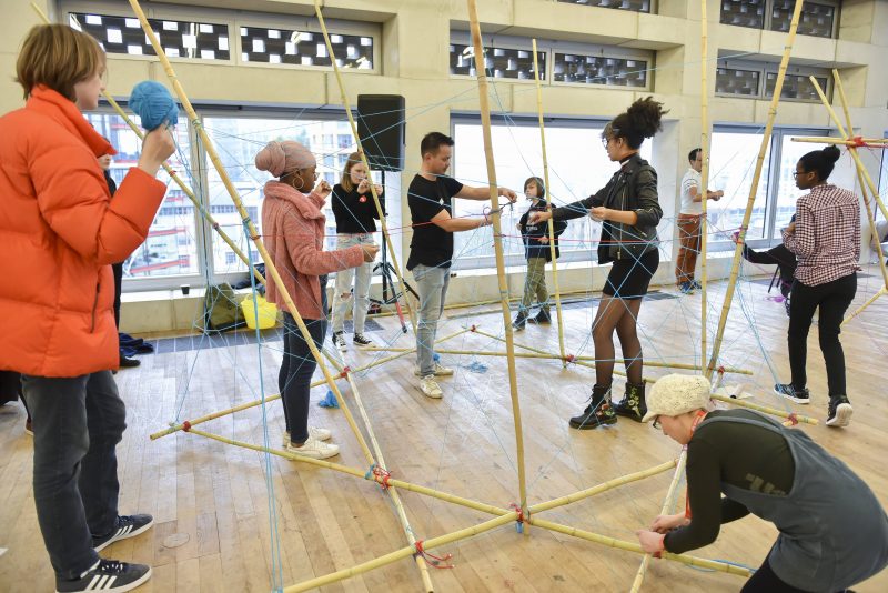 Students working with string to create structures 