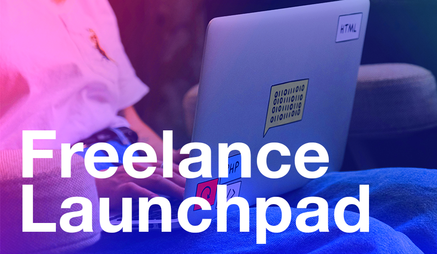Freelance Launchpad with person using a laptop in the background