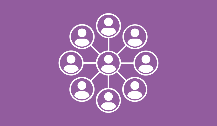 A circle of people icons on a purple background