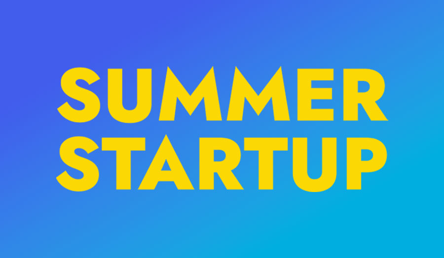 Blue background with a yellow Summer Startup logo