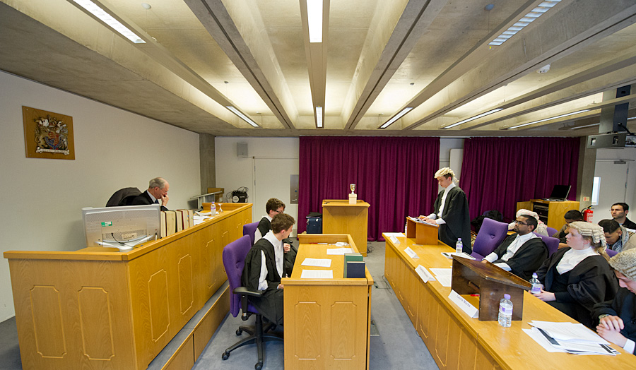 Mock courtroom in session side view 