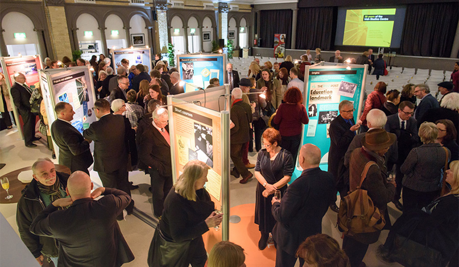 Visitors to the Great Hall for an Irish studies archives event