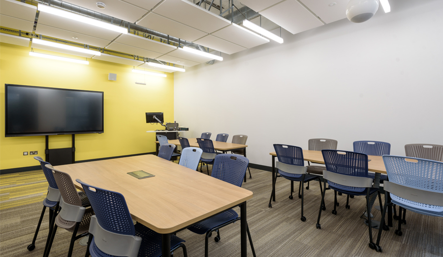 Roding Building first floor seminar room with cabaret tables