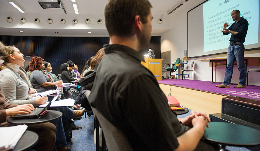 Lecturer at the event with students