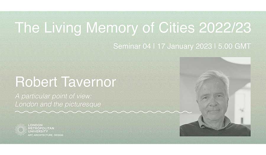 a Living Memory of Cities leaflet with a portrait of Robert Tavernor to the right