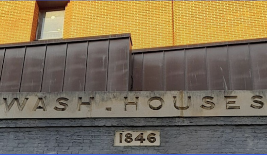 View of the Wash Houses building with 1846 inscription. 